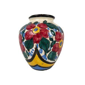Vintage Hand-Painted Italian Ceramic Vase Signed G.T N.V numbered Boho Cottage